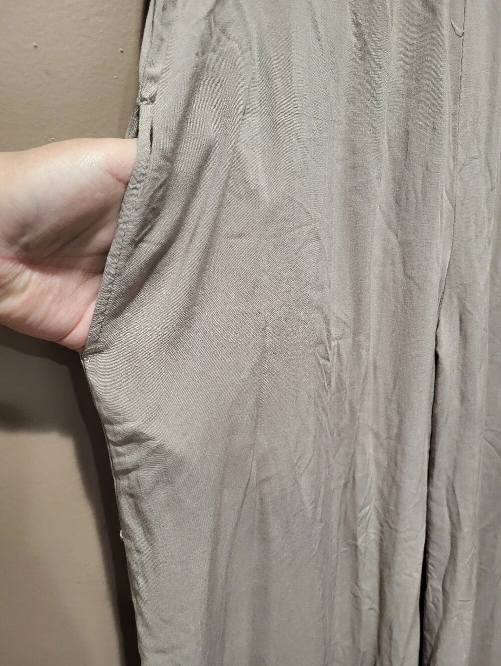Wide Leg High Waist Drawstring Lightweight Taupe Pants